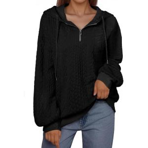 imageSHEWIN Womens Quarter Zip Hoodies Oversized Sweatshirt Long Sleeve Lightweight Pullover TopsBlack