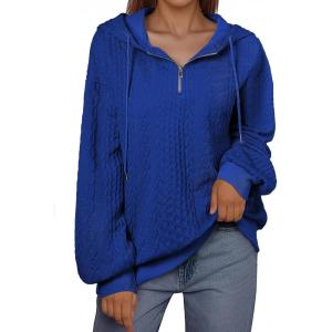 imageSHEWIN Womens Quarter Zip Hoodies Oversized Sweatshirt Long Sleeve Lightweight Pullover TopsDark Blue
