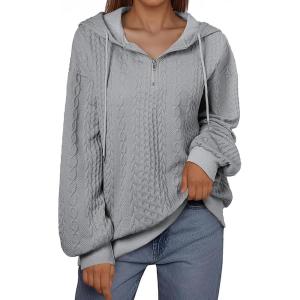 imageSHEWIN Womens Quarter Zip Hoodies Oversized Sweatshirt Long Sleeve Lightweight Pullover TopsGray