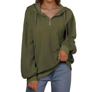 imageSHEWIN Womens Quarter Zip Hoodies Oversized Sweatshirt Long Sleeve Lightweight Pullover TopsJungle Green