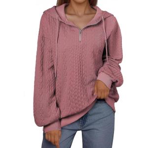 imageSHEWIN Womens Quarter Zip Hoodies Oversized Sweatshirt Long Sleeve Lightweight Pullover TopsPink