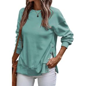 imageSHEWIN Womens Sweatshirt Casual Long Sleeve Lightweight Pullover Tops Loose Crewneck Sweatshirts with Side SlitB Grass Green