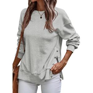 imageSHEWIN Womens Sweatshirt Casual Long Sleeve Lightweight Pullover Tops Loose Crewneck Sweatshirts with Side SlitB Light Grey