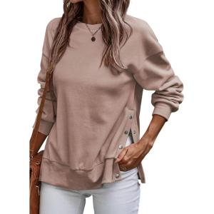 imageSHEWIN Womens Sweatshirt Casual Long Sleeve Lightweight Pullover Tops Loose Crewneck Sweatshirts with Side SlitB Light Pink