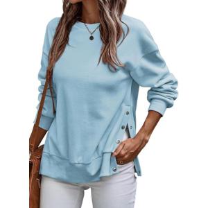 imageSHEWIN Womens Sweatshirt Casual Long Sleeve Lightweight Pullover Tops Loose Crewneck Sweatshirts with Side SlitB Mist Blue