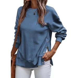 imageSHEWIN Womens Sweatshirt Casual Long Sleeve Lightweight Pullover Tops Loose Crewneck Sweatshirts with Side SlitB Navy Blue