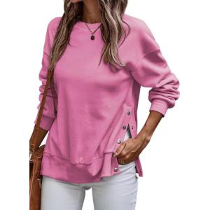 imageSHEWIN Womens Sweatshirt Casual Long Sleeve Lightweight Pullover Tops Loose Crewneck Sweatshirts with Side SlitB Rose Red