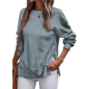 imageSHEWIN Womens Sweatshirt Casual Long Sleeve Lightweight Pullover Tops Loose Crewneck Sweatshirts with Side SlitD Haze Blue