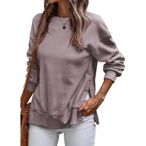 imageSHEWIN Womens Sweatshirt Casual Long Sleeve Lightweight Pullover Tops Loose Crewneck Sweatshirts with Side SlitD Light Purple