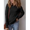 imageSHEWIN Sweaters for Women Casual Crew Neck Long Sleeve Crochet Pullover Tops SweaterBlack