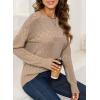 imageSHEWIN Sweaters for Women Casual Crew Neck Long Sleeve Crochet Pullover Tops SweaterLight Beige
