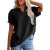 imageSHEWIN Womens Casual V Neck Waffle Knit Tops Short Sleeve T Shirts Loose BlousesB Black