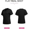 imageSHEWIN Womens Casual V Neck Waffle Knit Tops Short Sleeve T Shirts Loose BlousesB Black