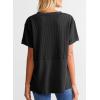imageSHEWIN Womens Casual V Neck Waffle Knit Tops Short Sleeve T Shirts Loose BlousesB Black