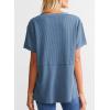imageSHEWIN Womens Casual V Neck Waffle Knit Tops Short Sleeve T Shirts Loose BlousesB Blue