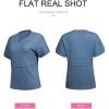 imageSHEWIN Womens Casual V Neck Waffle Knit Tops Short Sleeve T Shirts Loose BlousesB Blue