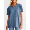 imageSHEWIN Womens Casual V Neck Waffle Knit Tops Short Sleeve T Shirts Loose BlousesB Blue