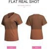 imageSHEWIN Womens Casual V Neck Waffle Knit Tops Short Sleeve T Shirts Loose BlousesB Brown
