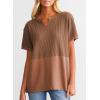 imageSHEWIN Womens Casual V Neck Waffle Knit Tops Short Sleeve T Shirts Loose BlousesB Brown