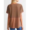 imageSHEWIN Womens Casual V Neck Waffle Knit Tops Short Sleeve T Shirts Loose BlousesB Brown