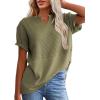 imageSHEWIN Womens Casual V Neck Waffle Knit Tops Short Sleeve T Shirts Loose BlousesB Green