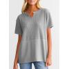 imageSHEWIN Womens Casual V Neck Waffle Knit Tops Short Sleeve T Shirts Loose BlousesB Grey