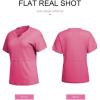 imageSHEWIN Womens Casual V Neck Waffle Knit Tops Short Sleeve T Shirts Loose BlousesB Hot Pink