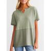 imageSHEWIN Womens Casual V Neck Waffle Knit Tops Short Sleeve T Shirts Loose BlousesB Light Green