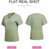 imageSHEWIN Womens Casual V Neck Waffle Knit Tops Short Sleeve T Shirts Loose BlousesB Light Green