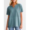 imageSHEWIN Womens Casual V Neck Waffle Knit Tops Short Sleeve T Shirts Loose BlousesB Mint Blue