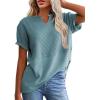 imageSHEWIN Womens Casual V Neck Waffle Knit Tops Short Sleeve T Shirts Loose BlousesB Mint Blue