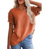 imageSHEWIN Womens Casual V Neck Waffle Knit Tops Short Sleeve T Shirts Loose BlousesB Orange