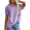 imageSHEWIN Womens Casual V Neck Waffle Knit Tops Short Sleeve T Shirts Loose BlousesB Purple