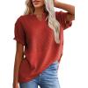 imageSHEWIN Womens Casual V Neck Waffle Knit Tops Short Sleeve T Shirts Loose BlousesB Red
