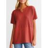 imageSHEWIN Womens Casual V Neck Waffle Knit Tops Short Sleeve T Shirts Loose BlousesB Red