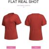 imageSHEWIN Womens Casual V Neck Waffle Knit Tops Short Sleeve T Shirts Loose BlousesB Red