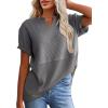 imageSHEWIN Womens Casual V Neck Waffle Knit Tops Short Sleeve T Shirts Loose BlousesB Dark Grey