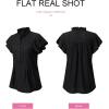 imageSHEWIN Womens Summer Tops Ruffle Short Sleeve Shirts Casual Button V Neck Loose BlousesBlack