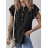 imageSHEWIN Womens Summer Tops Ruffle Short Sleeve Shirts Casual Button V Neck Loose BlousesBlack