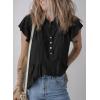 imageSHEWIN Womens Summer Tops Ruffle Short Sleeve Shirts Casual Button V Neck Loose BlousesBlack
