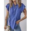 imageSHEWIN Womens Summer Tops Ruffle Short Sleeve Shirts Casual Button V Neck Loose BlousesBlue