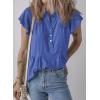 imageSHEWIN Womens Summer Tops Ruffle Short Sleeve Shirts Casual Button V Neck Loose BlousesBlue