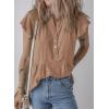 imageSHEWIN Womens Summer Tops Ruffle Short Sleeve Shirts Casual Button V Neck Loose BlousesBrown
