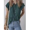 imageSHEWIN Womens Summer Tops Ruffle Short Sleeve Shirts Casual Button V Neck Loose BlousesDark Green