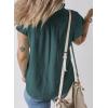 imageSHEWIN Womens Summer Tops Ruffle Short Sleeve Shirts Casual Button V Neck Loose BlousesDark Green