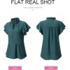 imageSHEWIN Womens Summer Tops Ruffle Short Sleeve Shirts Casual Button V Neck Loose BlousesDark Green