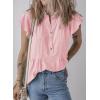 imageSHEWIN Womens Summer Tops Ruffle Short Sleeve Shirts Casual Button V Neck Loose BlousesLight Pink