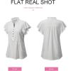 imageSHEWIN Womens Summer Tops Ruffle Short Sleeve Shirts Casual Button V Neck Loose BlousesWhite