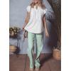 imageSHEWIN Womens Summer Tops Ruffle Short Sleeve Shirts Casual Button V Neck Loose BlousesWhite