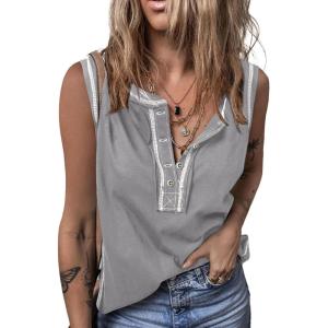 imageSHEWIN Tank Tops for Women 2025 Causal Sleeveless V Neck T Shirts Womens Summer TopsA1grey